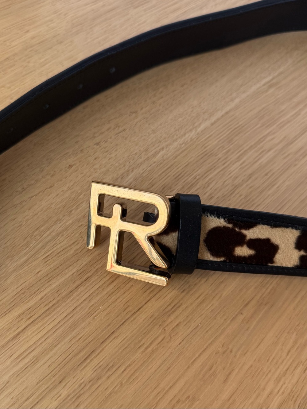 Ralph Lauren collection gold RL Logo Buckle Black & Leopard-Print Belt